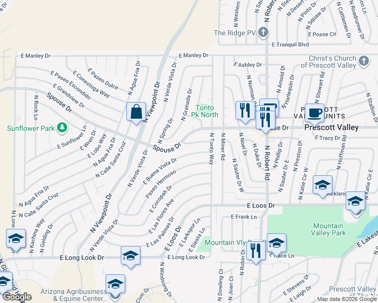 map of restaurants, bars, coffee shops, grocery stores, and more near 7860 East Buena Vista Drive in Prescott Valley