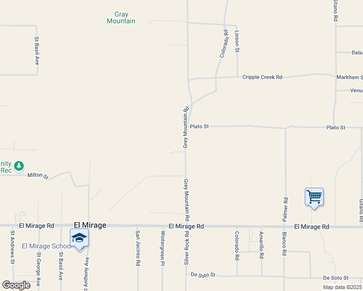 map of restaurants, bars, coffee shops, grocery stores, and more near Grey Mountain Road in San Bernardino County
