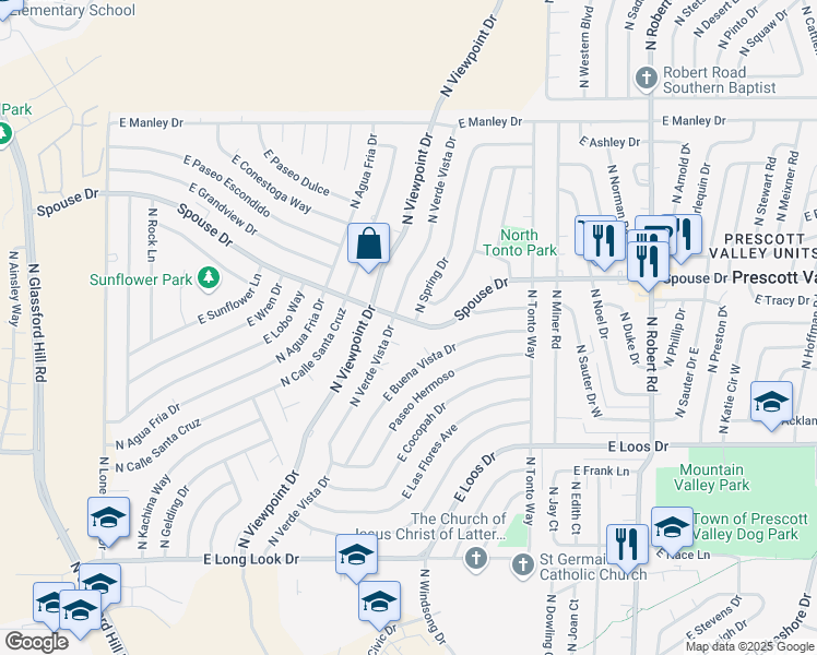 map of restaurants, bars, coffee shops, grocery stores, and more near 7665 Spouse Drive in Prescott Valley