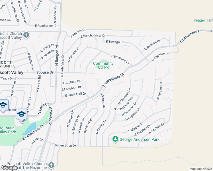 map of restaurants, bars, coffee shops, grocery stores, and more near 9361 E Lakeshore Dr in Prescott Valley