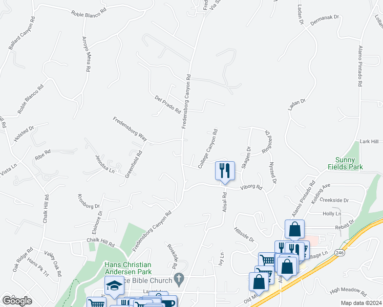 map of restaurants, bars, coffee shops, grocery stores, and more near 937 Askov Place in Solvang