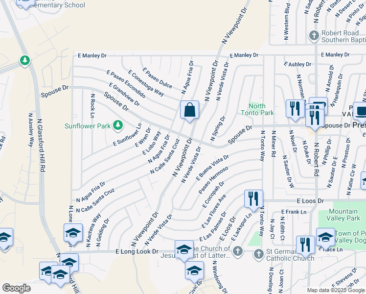 map of restaurants, bars, coffee shops, grocery stores, and more near 4501 North Viewpoint Drive in Prescott Valley