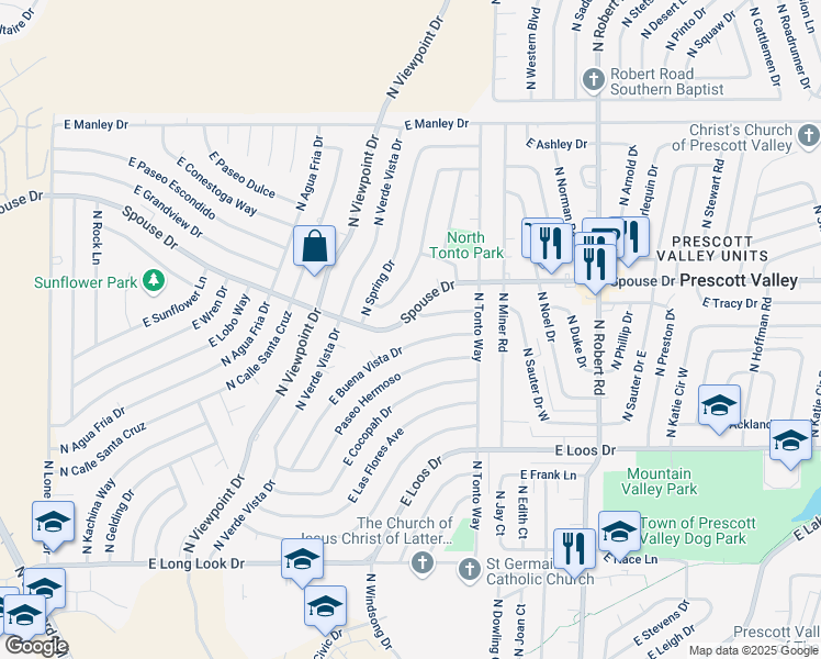 map of restaurants, bars, coffee shops, grocery stores, and more near 7860 East Buena Vista Drive in Prescott Valley