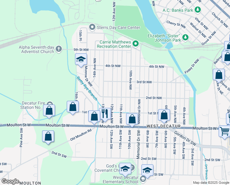 map of restaurants, bars, coffee shops, grocery stores, and more near 305 12th Avenue Northwest in Decatur