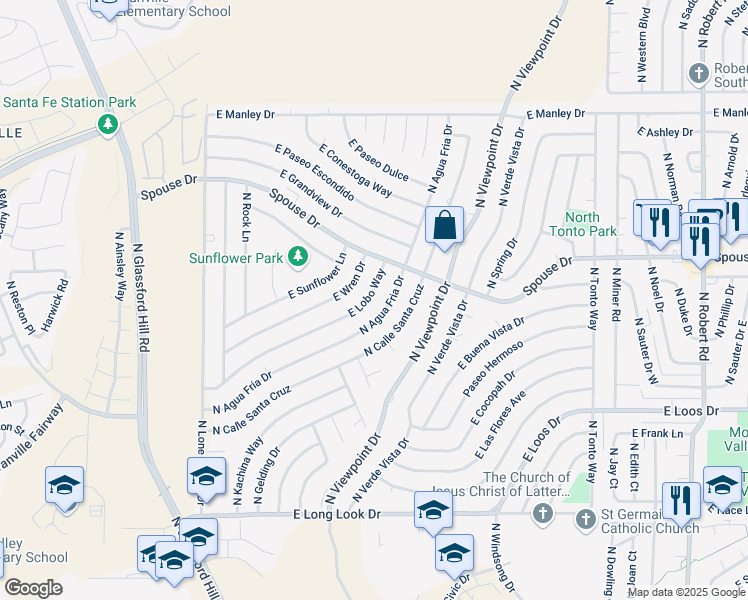 map of restaurants, bars, coffee shops, grocery stores, and more near 7383 East Lobo Way in Prescott Valley