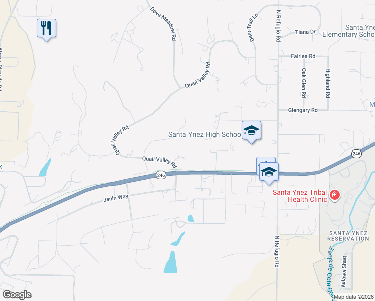 map of restaurants, bars, coffee shops, grocery stores, and more near 927 Ranch View Lane in Solvang