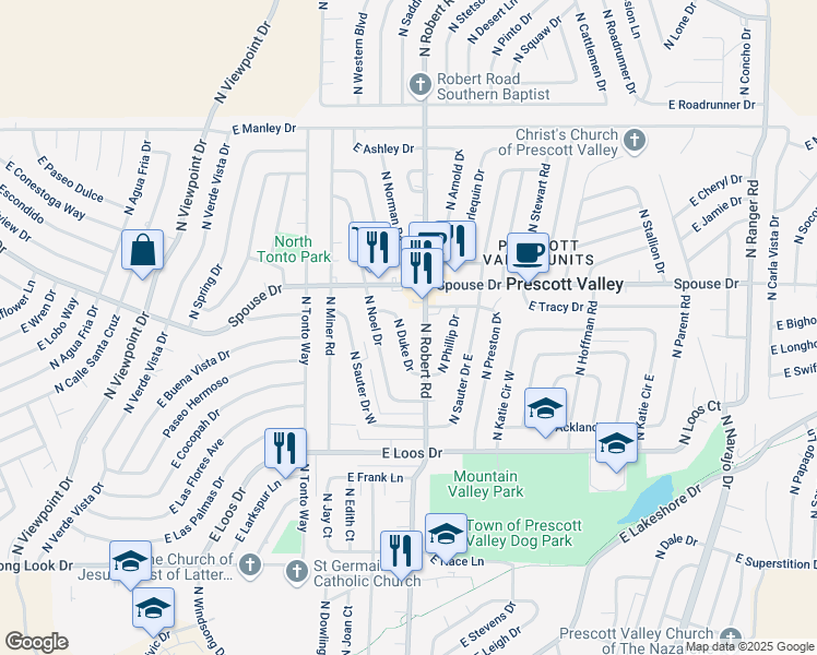 map of restaurants, bars, coffee shops, grocery stores, and more near 4501 North Duke Drive in Prescott Valley