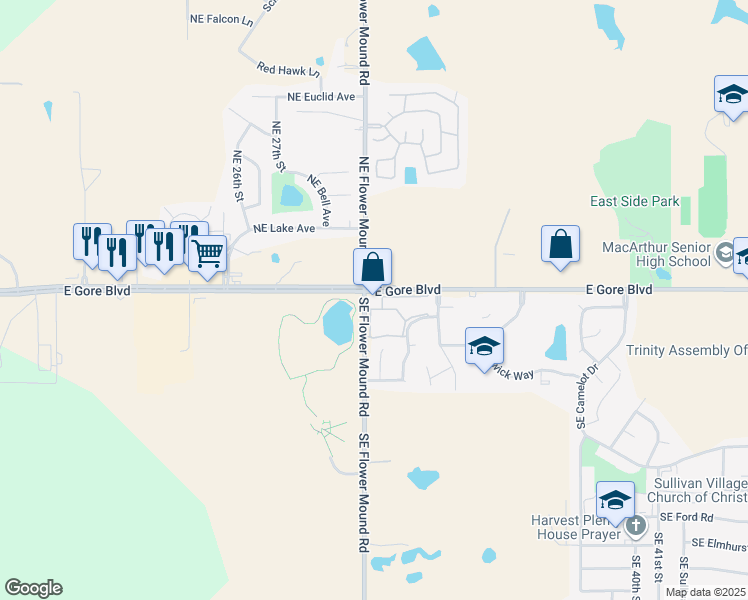 map of restaurants, bars, coffee shops, grocery stores, and more near 3003 East Gore Boulevard in Lawton