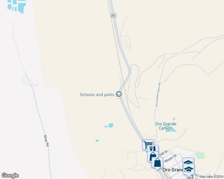 map of restaurants, bars, coffee shops, grocery stores, and more near 19684 National Trails Highway in Oro Grande