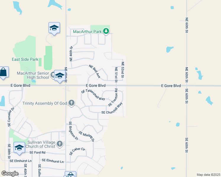 map of restaurants, bars, coffee shops, grocery stores, and more near 4924 Southeast Randolph Road in Lawton