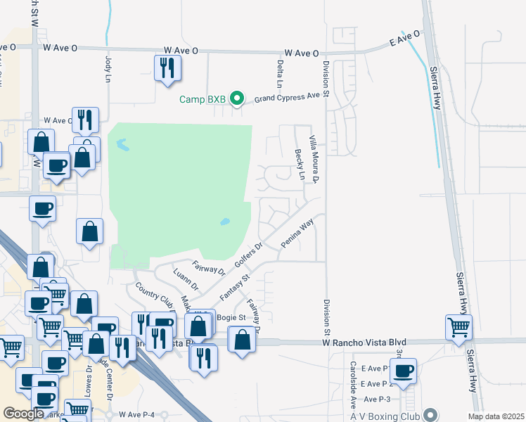 map of restaurants, bars, coffee shops, grocery stores, and more near 39961 Dyott Way in Palmdale