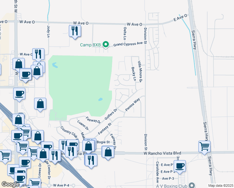 map of restaurants, bars, coffee shops, grocery stores, and more near 39951 Dyott Way in Palmdale
