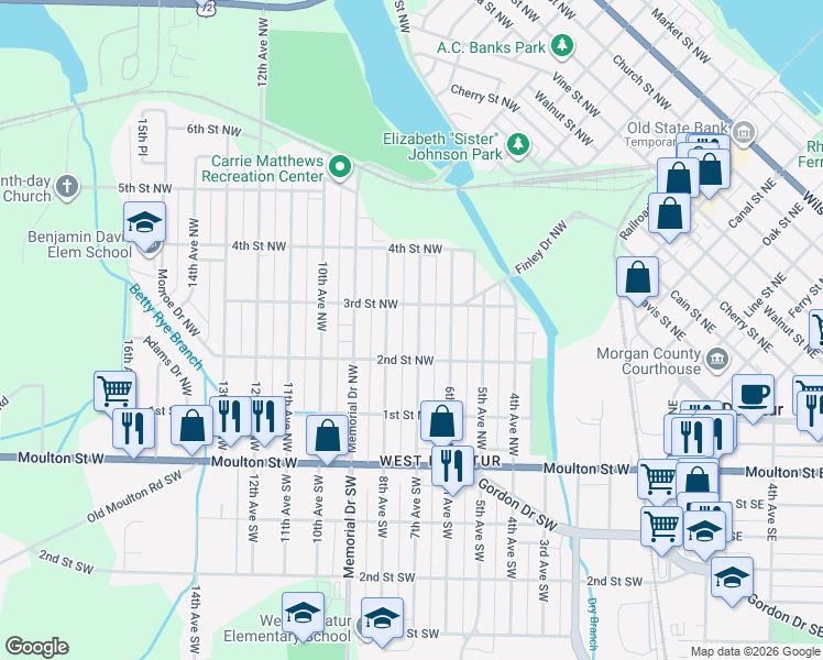 map of restaurants, bars, coffee shops, grocery stores, and more near 306 8th Avenue Northwest in Decatur