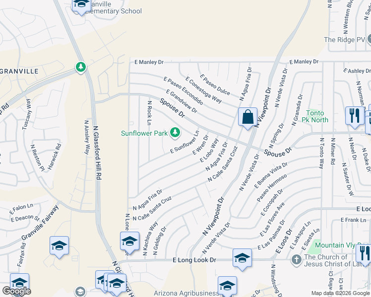 map of restaurants, bars, coffee shops, grocery stores, and more near 7301 East Wren Drive in Prescott Valley