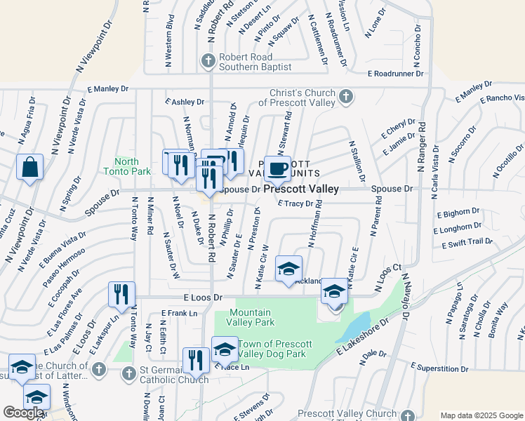 map of restaurants, bars, coffee shops, grocery stores, and more near 4501 North Katie Circle West in Prescott Valley