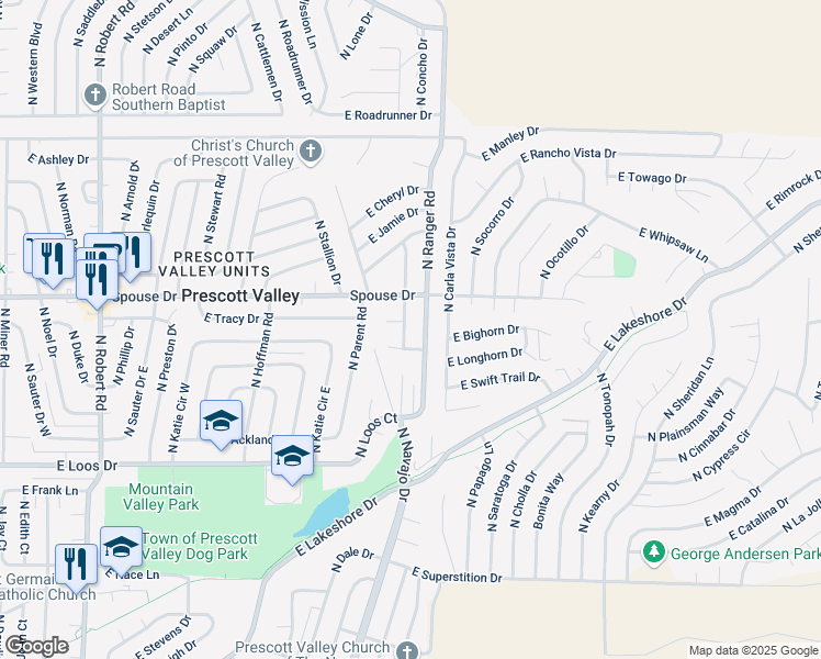 map of restaurants, bars, coffee shops, grocery stores, and more near 4533 North Raven Drive in Prescott Valley