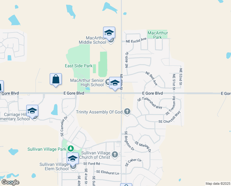 map of restaurants, bars, coffee shops, grocery stores, and more near 4402 East Gore Boulevard in Lawton
