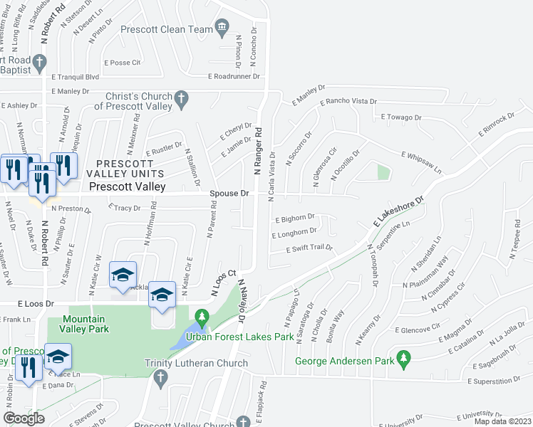 map of restaurants, bars, coffee shops, grocery stores, and more near 4550 North Carla Vista Drive in Prescott Valley