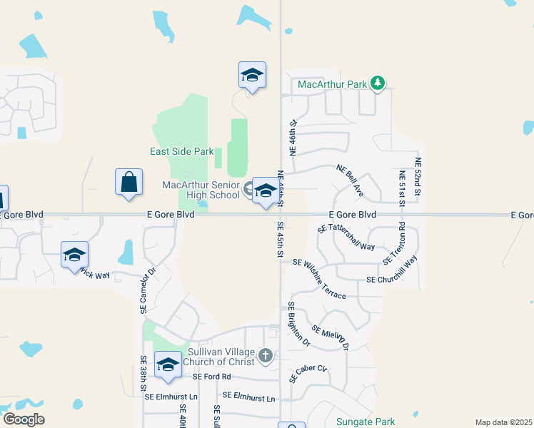 map of restaurants, bars, coffee shops, grocery stores, and more near 4402 East Gore Boulevard in Lawton