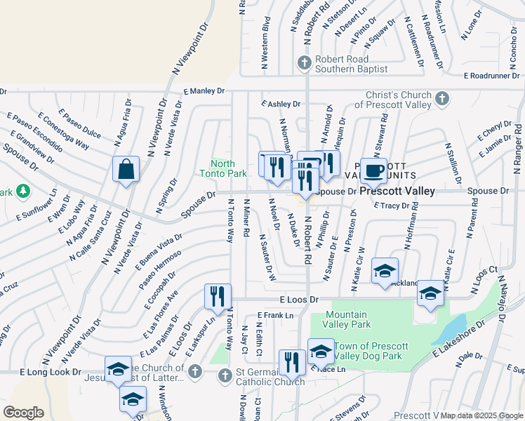 map of restaurants, bars, coffee shops, grocery stores, and more near 4500 North Noel Drive in Prescott Valley