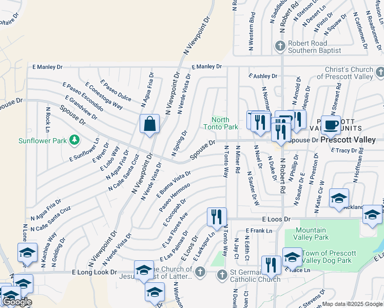 map of restaurants, bars, coffee shops, grocery stores, and more near 7735 Spouse Drive in Prescott Valley