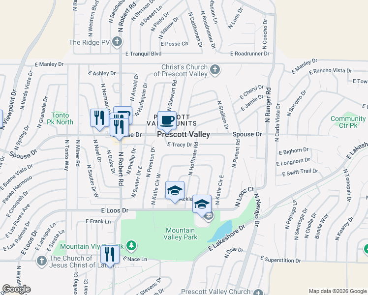 map of restaurants, bars, coffee shops, grocery stores, and more near 4529 North Katie Circle West in Prescott Valley