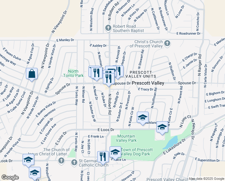 map of restaurants, bars, coffee shops, grocery stores, and more near 8241 Spouse Drive in Prescott Valley