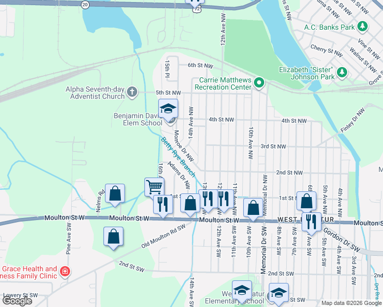 map of restaurants, bars, coffee shops, grocery stores, and more near 403 13th Avenue Northwest in Decatur