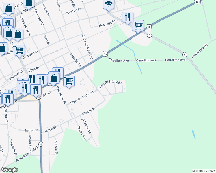 map of restaurants, bars, coffee shops, grocery stores, and more near 315-339 State Road S-35-662 in Bennettsville