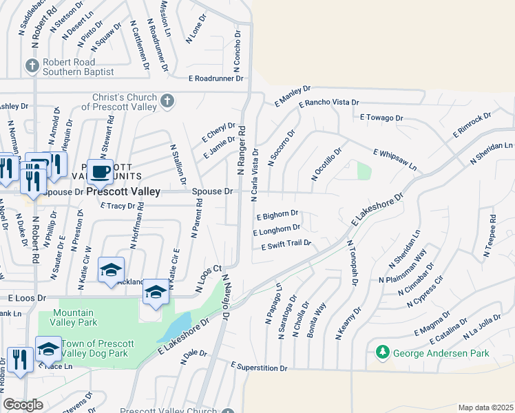 map of restaurants, bars, coffee shops, grocery stores, and more near 4600 North Socorro Drive in Prescott Valley