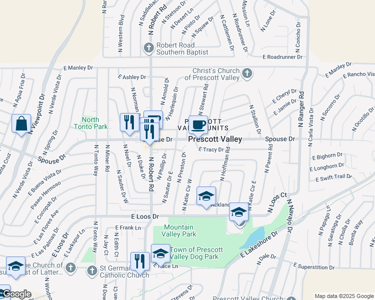 map of restaurants, bars, coffee shops, grocery stores, and more near 8429 Spouse Drive in Prescott Valley
