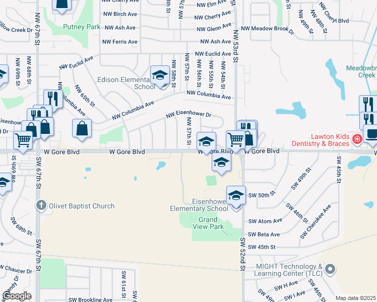 map of restaurants, bars, coffee shops, grocery stores, and more near 5702 West Gore Boulevard in Lawton