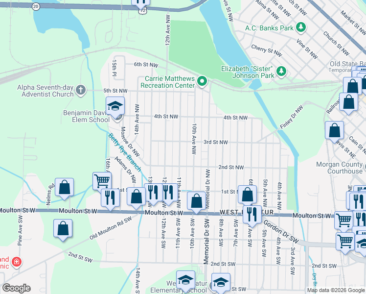 map of restaurants, bars, coffee shops, grocery stores, and more near 401 11th Avenue Northwest in Decatur