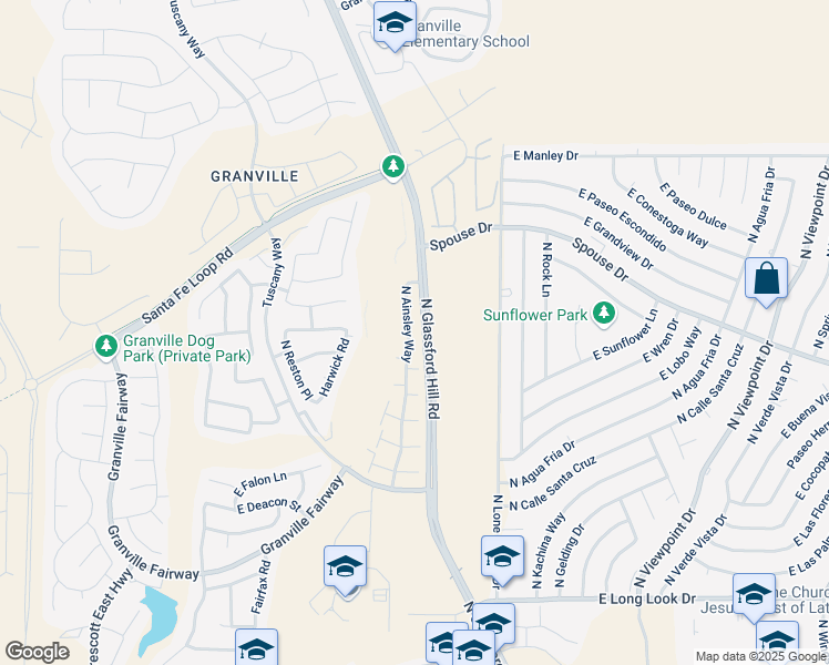 map of restaurants, bars, coffee shops, grocery stores, and more near 4621 North Ainsley Way in Prescott Valley