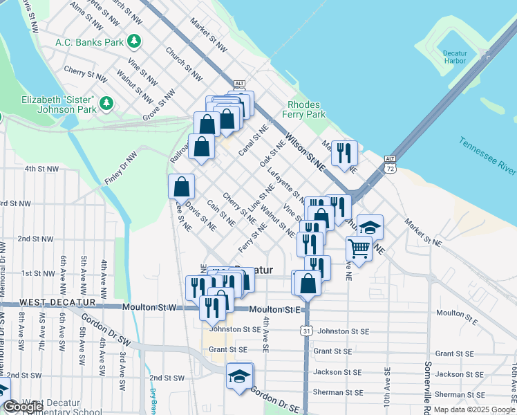 map of restaurants, bars, coffee shops, grocery stores, and more near 519 Line Street Northeast in Decatur