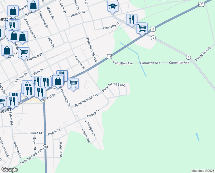 map of restaurants, bars, coffee shops, grocery stores, and more near 315 State Road S-35-662 in Bennettsville