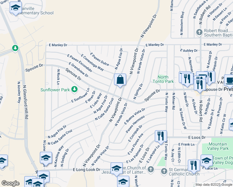 map of restaurants, bars, coffee shops, grocery stores, and more near 4601 North Calle Santa Cruz in Prescott Valley