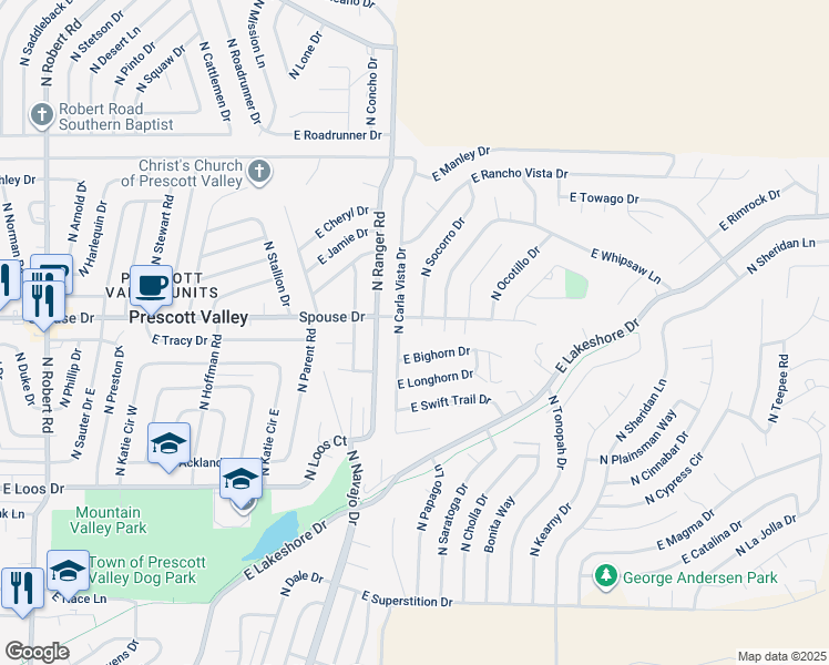 map of restaurants, bars, coffee shops, grocery stores, and more near 4600 North Socorro Drive in Prescott Valley