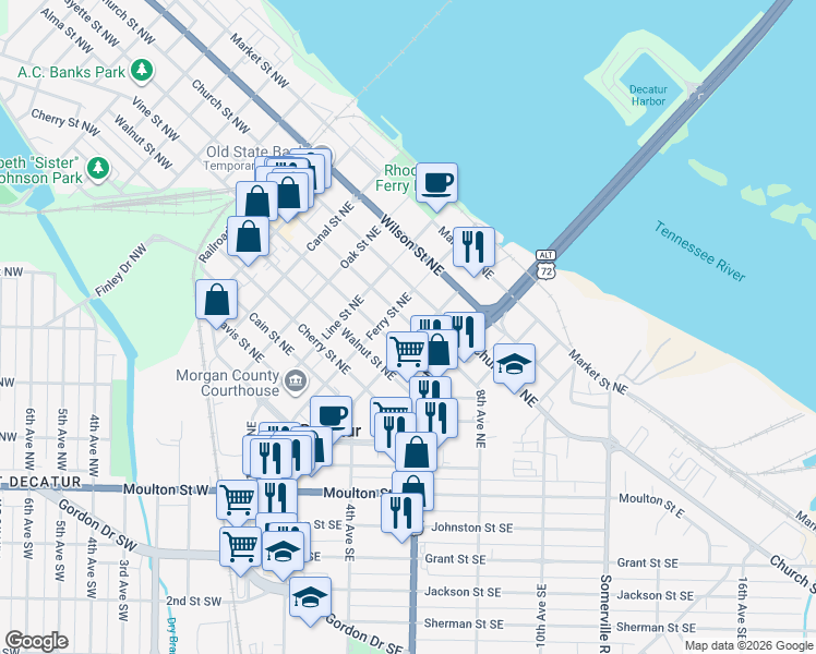 map of restaurants, bars, coffee shops, grocery stores, and more near 409 Lafayette Street Northeast in Decatur