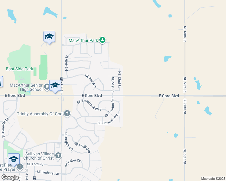 map of restaurants, bars, coffee shops, grocery stores, and more near 108 Northeast Bell Avenue in Lawton