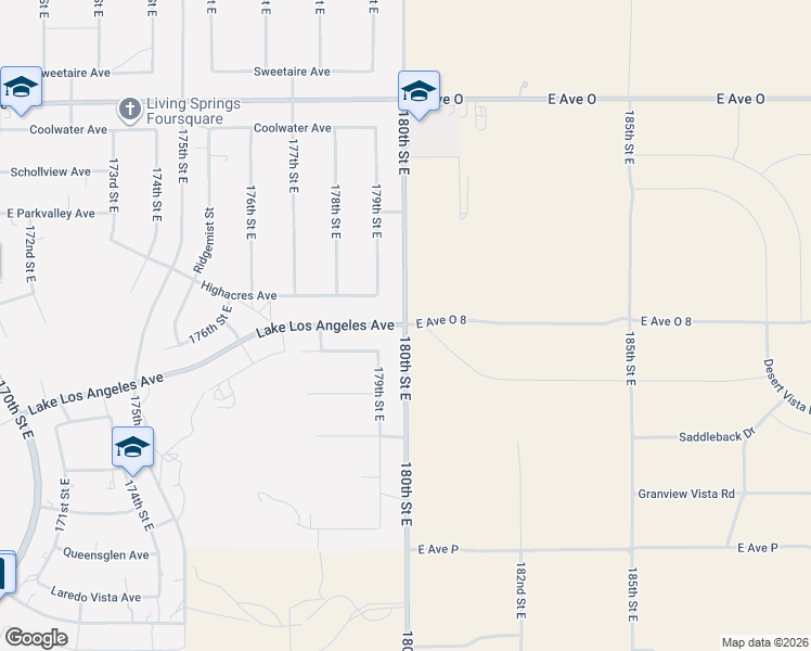 map of restaurants, bars, coffee shops, grocery stores, and more near 40100 179th Street East in Palmdale