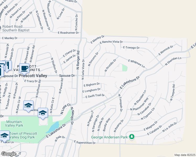 map of restaurants, bars, coffee shops, grocery stores, and more near 9105 East Whipsaw Lane in Prescott Valley