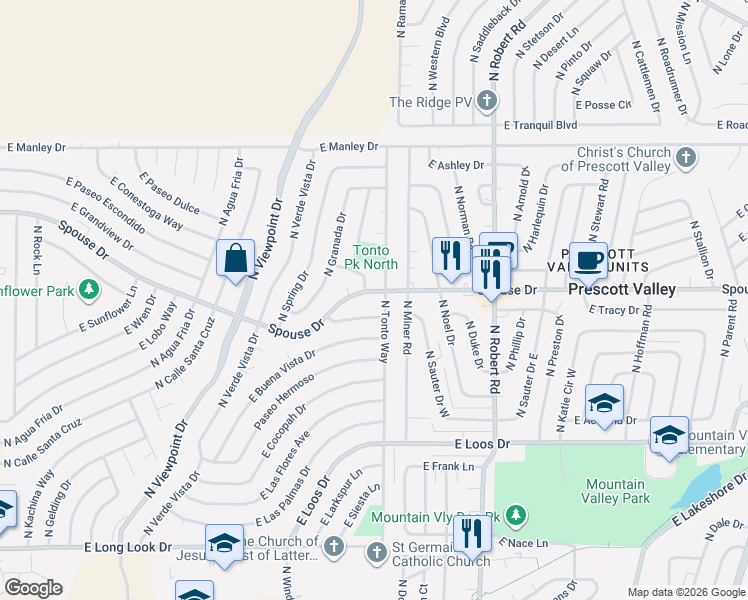 map of restaurants, bars, coffee shops, grocery stores, and more near 7939 Spouse Drive in Prescott Valley