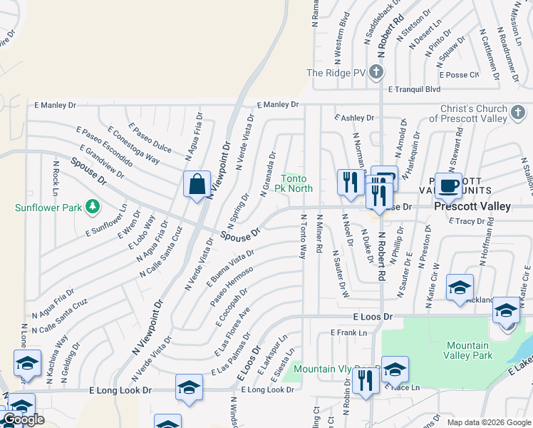 map of restaurants, bars, coffee shops, grocery stores, and more near 7860 Spouse Drive in Prescott Valley