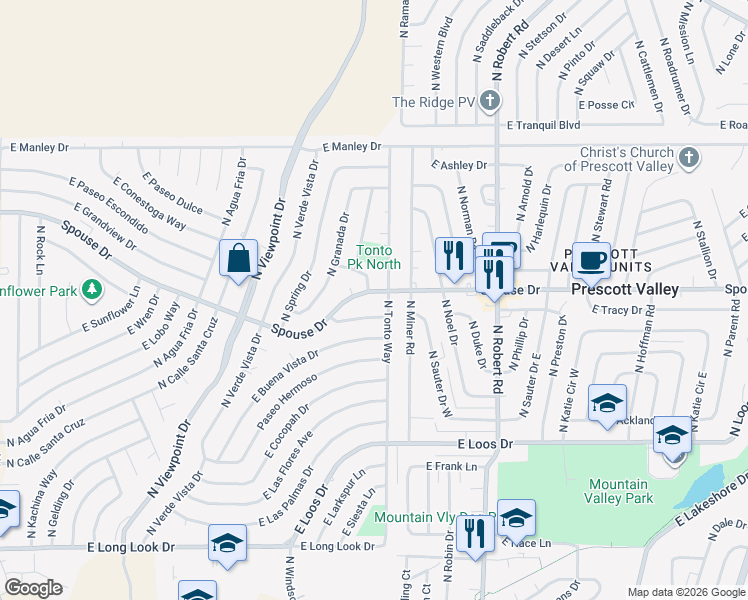map of restaurants, bars, coffee shops, grocery stores, and more near 7939 Spouse Drive in Prescott Valley