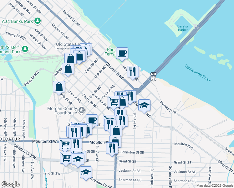 map of restaurants, bars, coffee shops, grocery stores, and more near 409 Lafayette Street Northeast in Decatur
