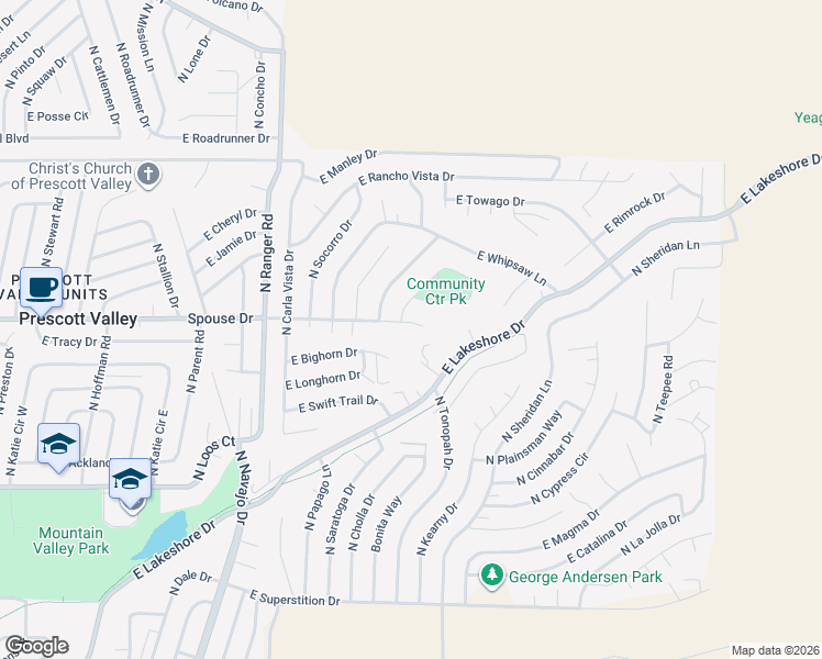 map of restaurants, bars, coffee shops, grocery stores, and more near 9277 Spouse Drive in Prescott Valley