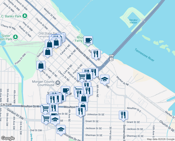 map of restaurants, bars, coffee shops, grocery stores, and more near 507 Church Street Northeast in Decatur