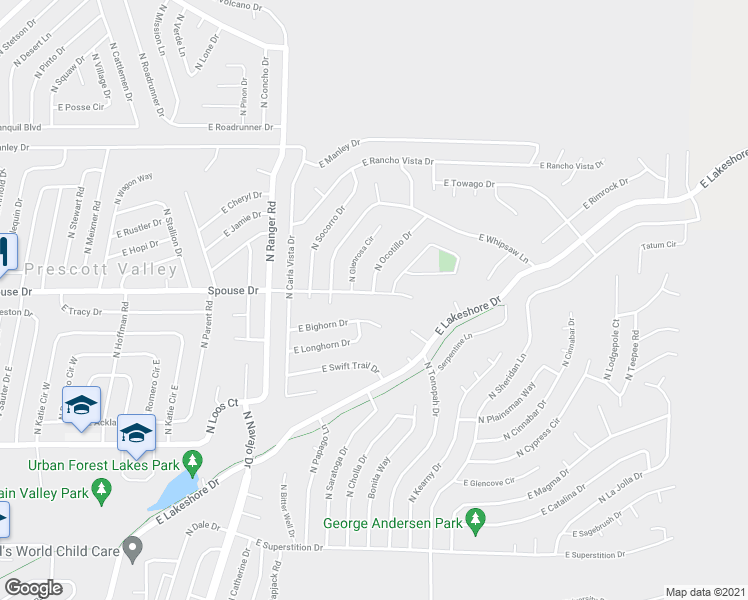 map of restaurants, bars, coffee shops, grocery stores, and more near 9221 Spouse Drive in Prescott Valley