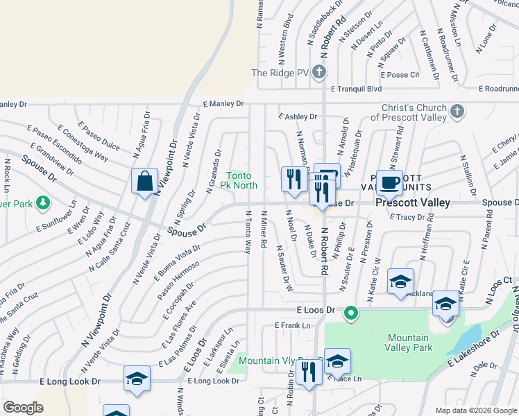 map of restaurants, bars, coffee shops, grocery stores, and more near 4594 North Miner Road in Prescott Valley